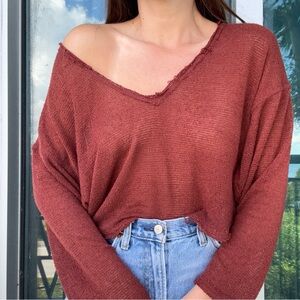 Out From Under Brown V Neck sweater top XS